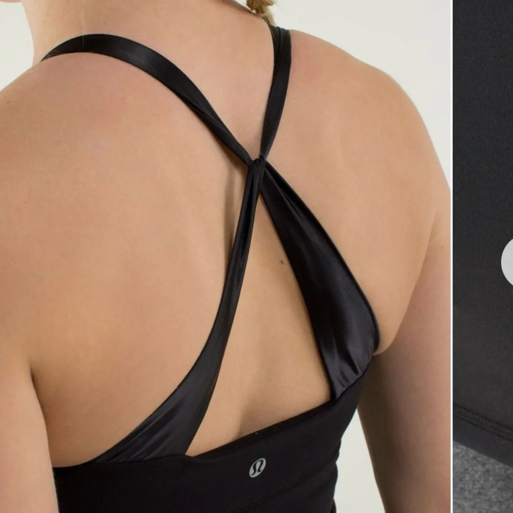 Lululemon Practice Daily Tank Black Long Length Size 8 Shelf Bra Luon Fabric - Picture 3 of 6